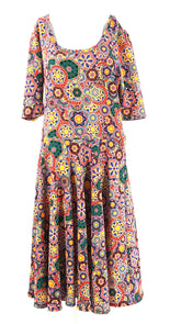 Lularoe Midi Dress Size XL Multi-Colored Scoop Neck Short Sleeves Fitted Waist Flared Skirt - TheRealThreads